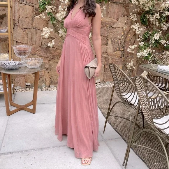 lace overlay bridesmaid dress Simple Dusty Pink Wedding Guest Dress Boho Bridesmaid Dresses Tulle Straps US16W / Custom Color